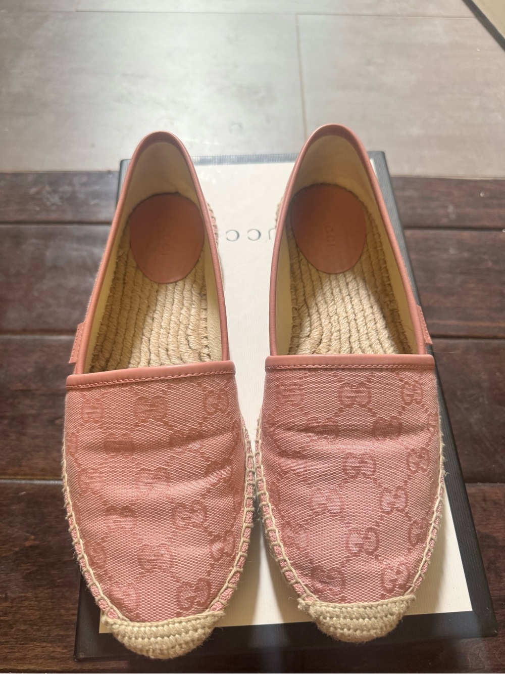Gucci Pink Monogram Espadrille Slip-Ons